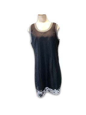 𝅺eric Alexandre Black Mesh Midi Dress Sleeveless Flower panel Hem 1/2 Back Zip